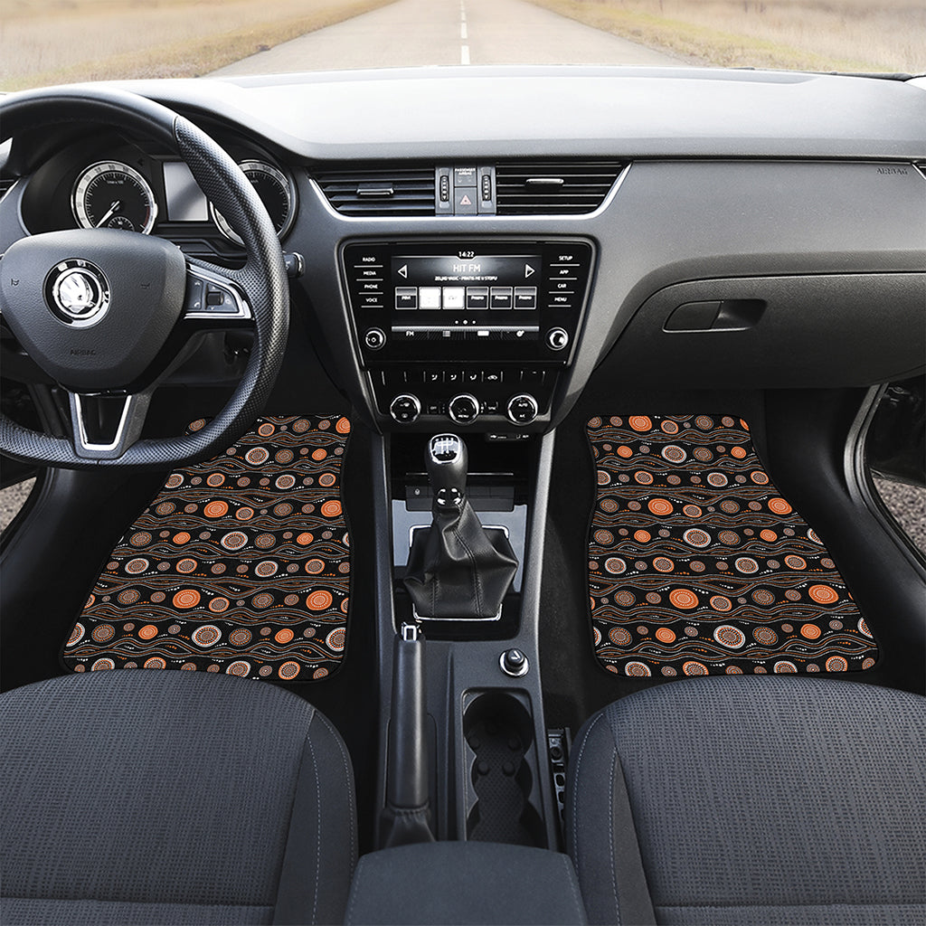 White And Orange Aboriginal Dot Print Front and Back Car Floor Mats