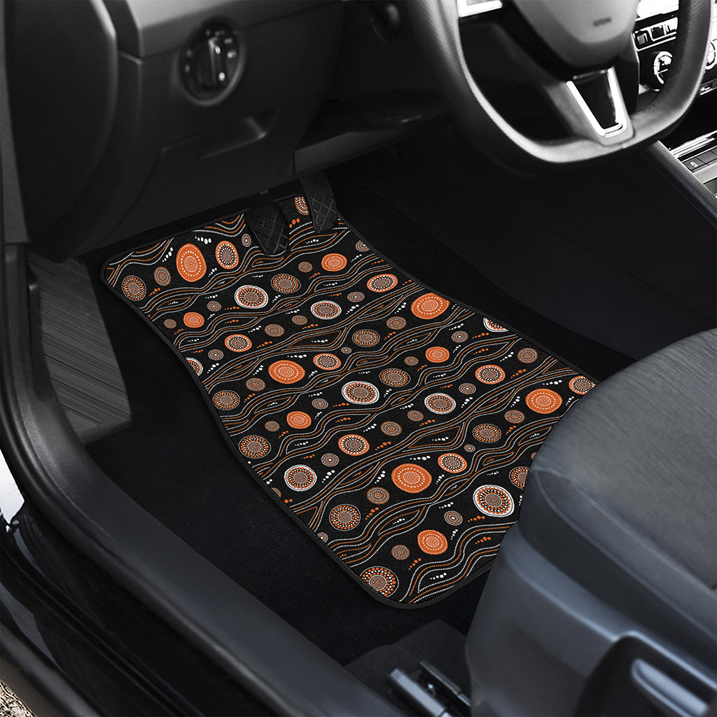 White And Orange Aboriginal Dot Print Front and Back Car Floor Mats