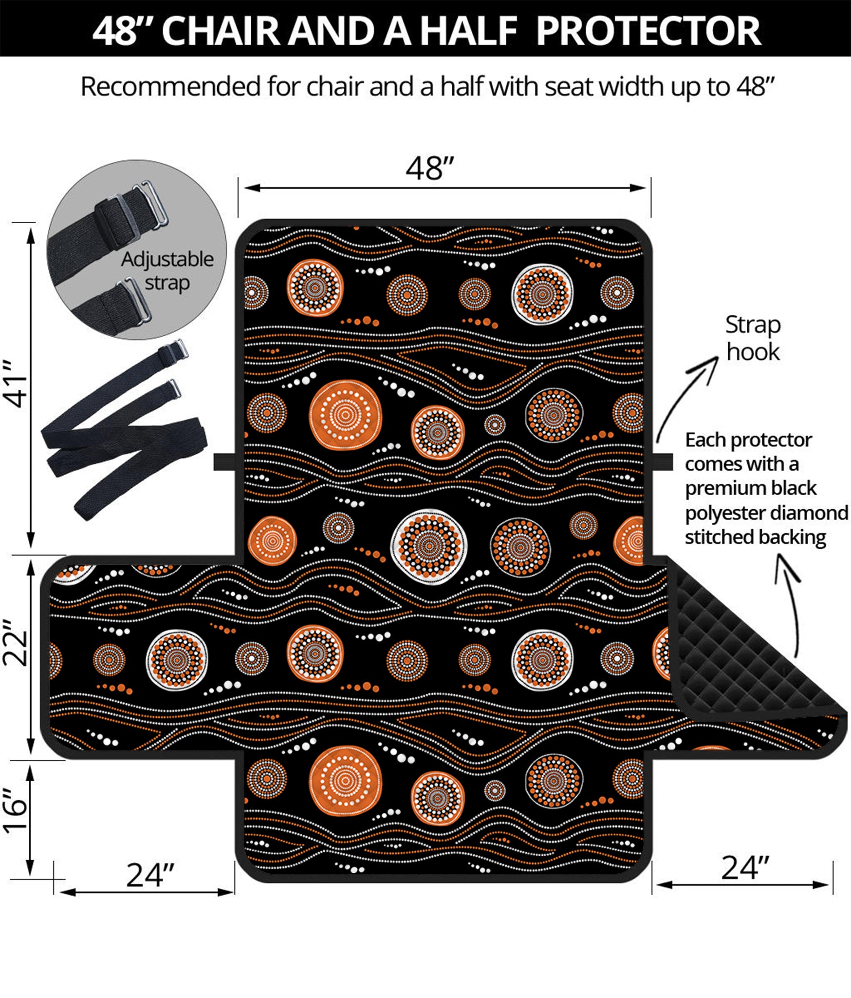 White And Orange Aboriginal Dot Print Half Sofa Protector