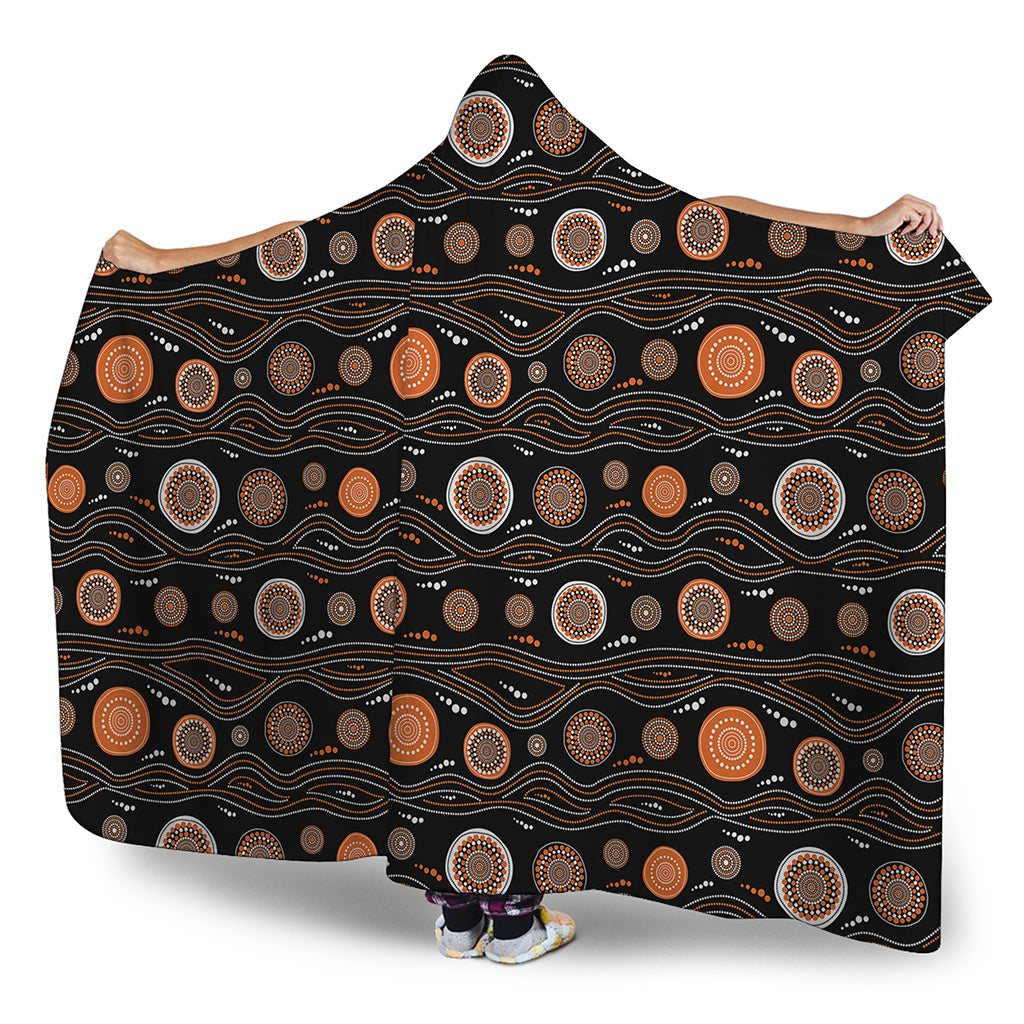 White And Orange Aboriginal Dot Print Hooded Blanket