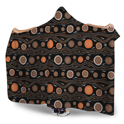White And Orange Aboriginal Dot Print Hooded Blanket