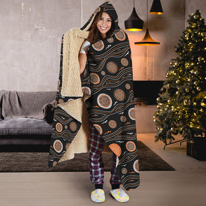 White And Orange Aboriginal Dot Print Hooded Blanket