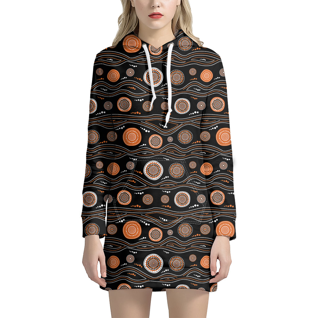 White And Orange Aboriginal Dot Print Hoodie Dress