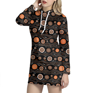 White And Orange Aboriginal Dot Print Hoodie Dress