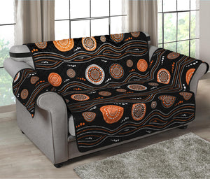 White And Orange Aboriginal Dot Print Loveseat Protector