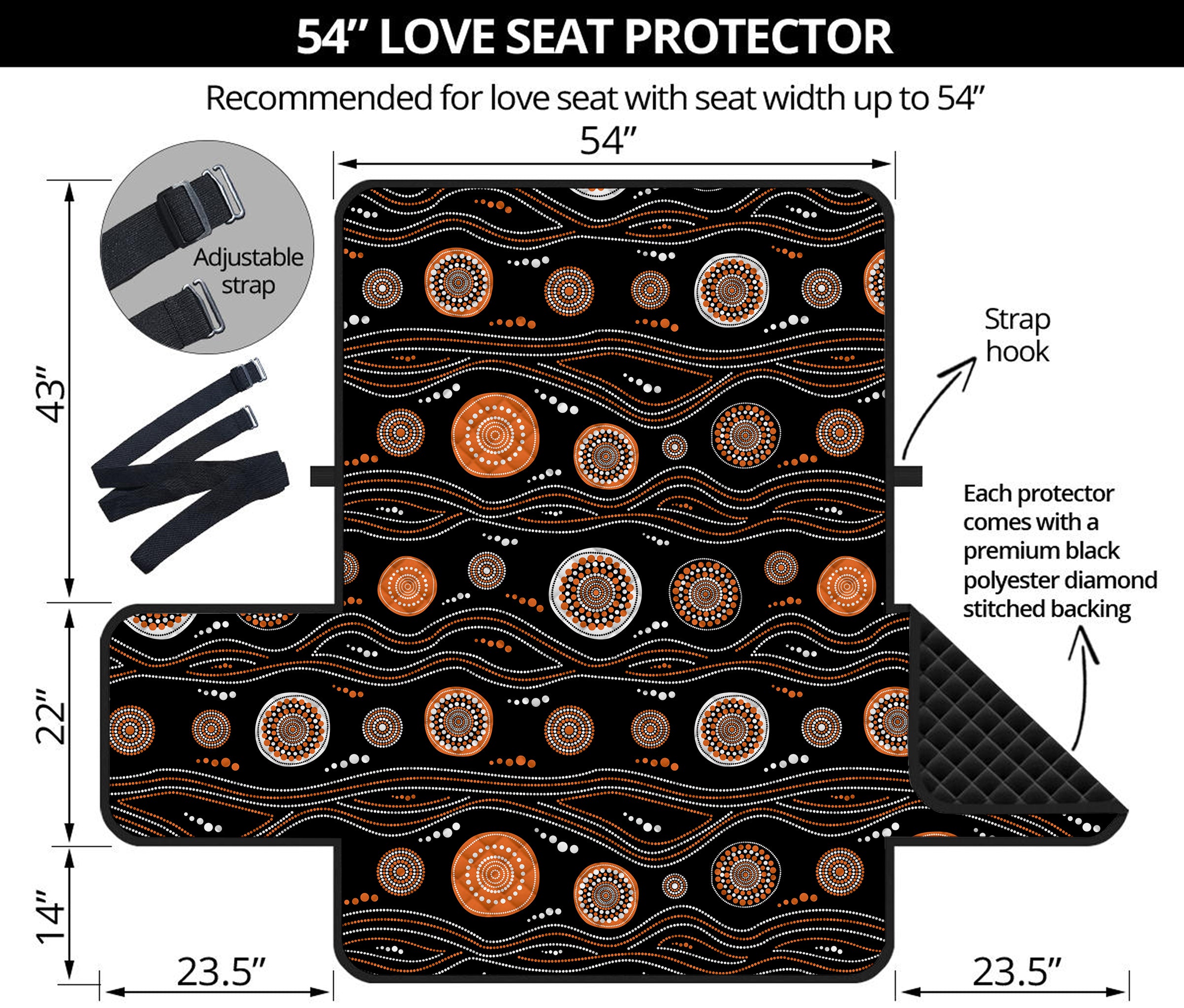 White And Orange Aboriginal Dot Print Loveseat Protector