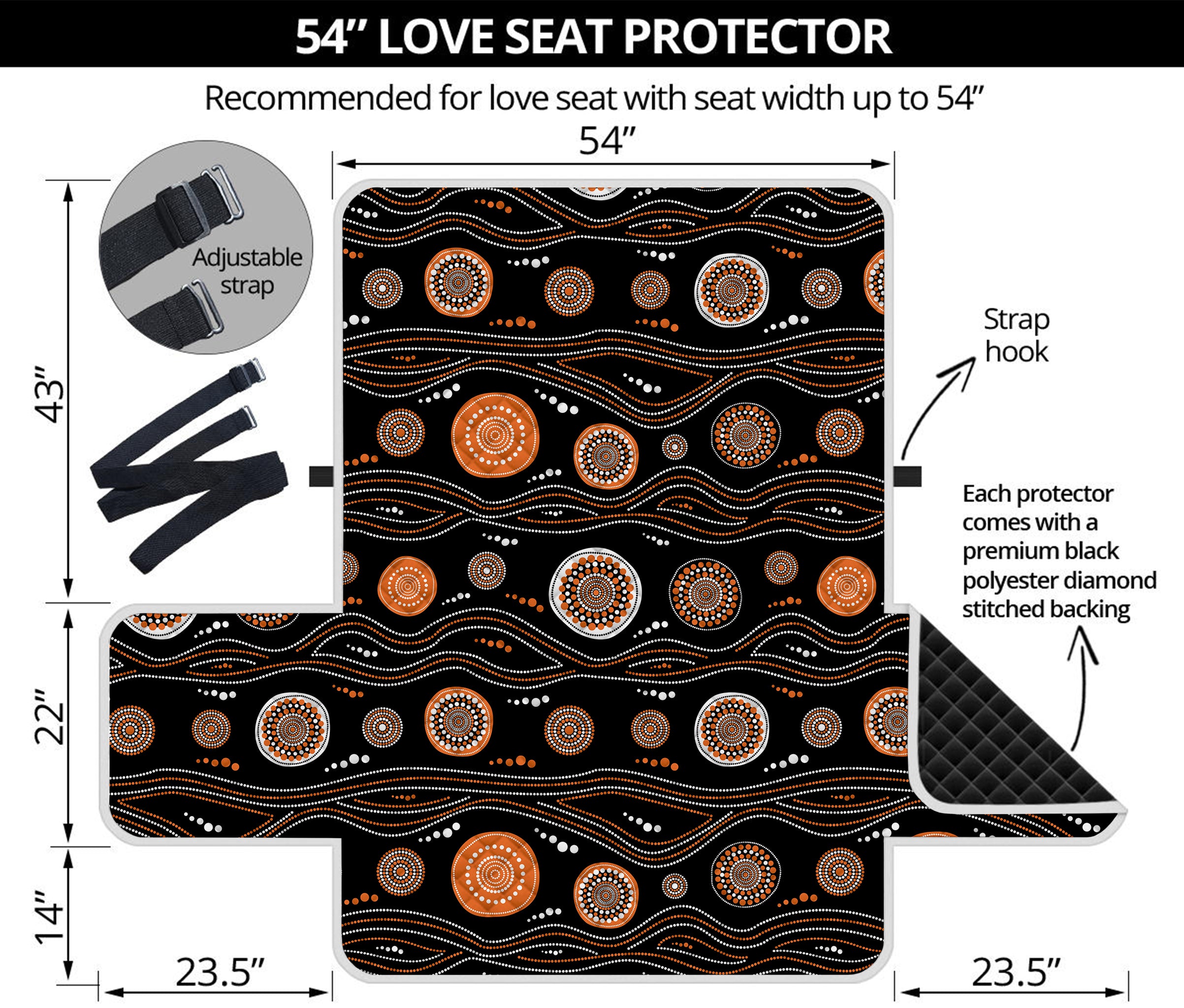 White And Orange Aboriginal Dot Print Loveseat Protector