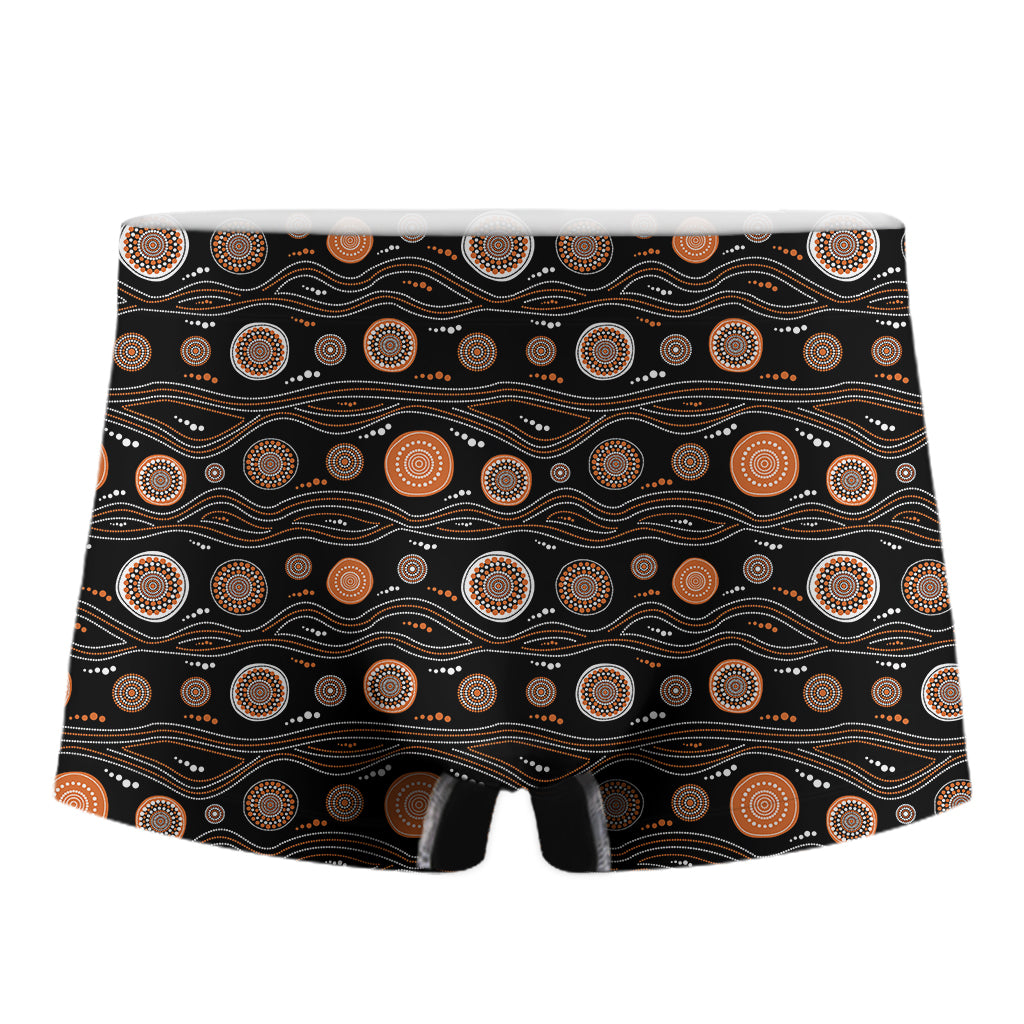 White And Orange Aboriginal Dot Print Men's Boxer Briefs