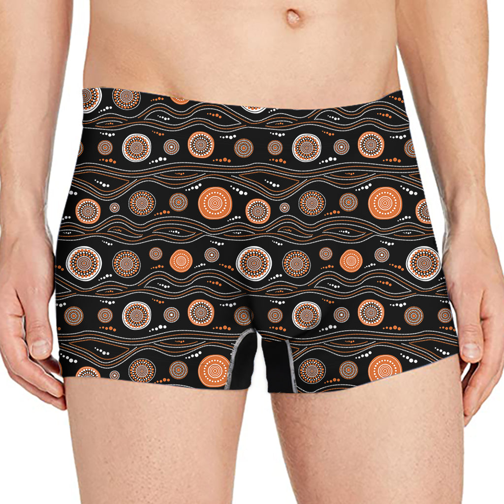 White And Orange Aboriginal Dot Print Men's Boxer Briefs