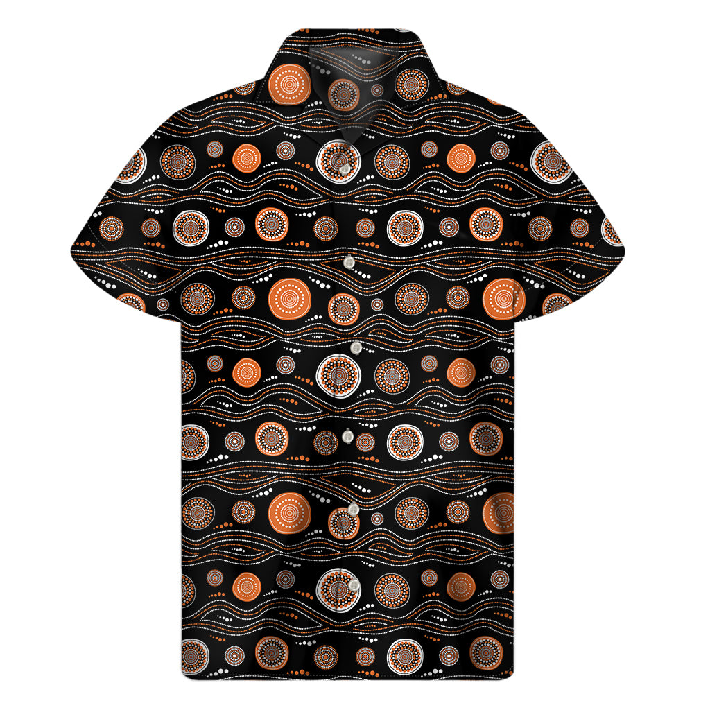 White And Orange Aboriginal Dot Print Men's Short Sleeve Shirt