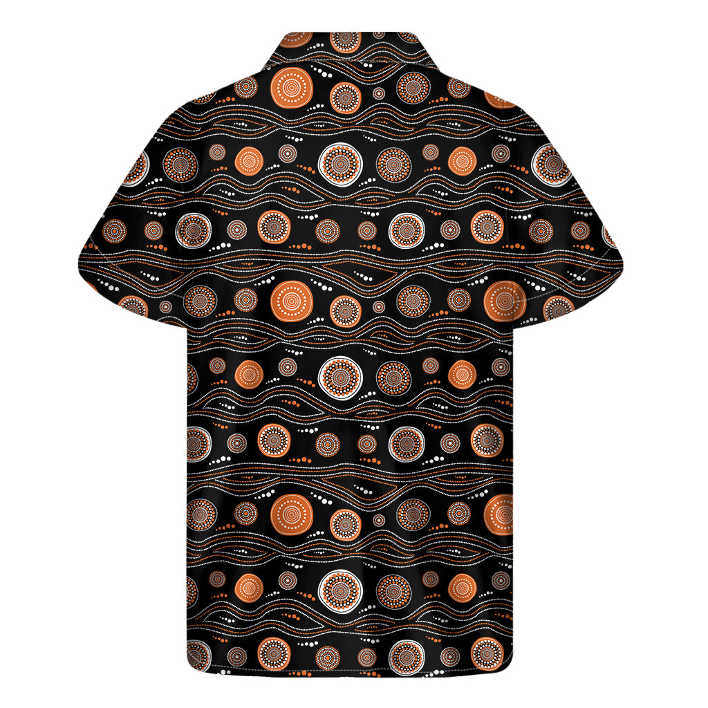 White And Orange Aboriginal Dot Print Men's Short Sleeve Shirt