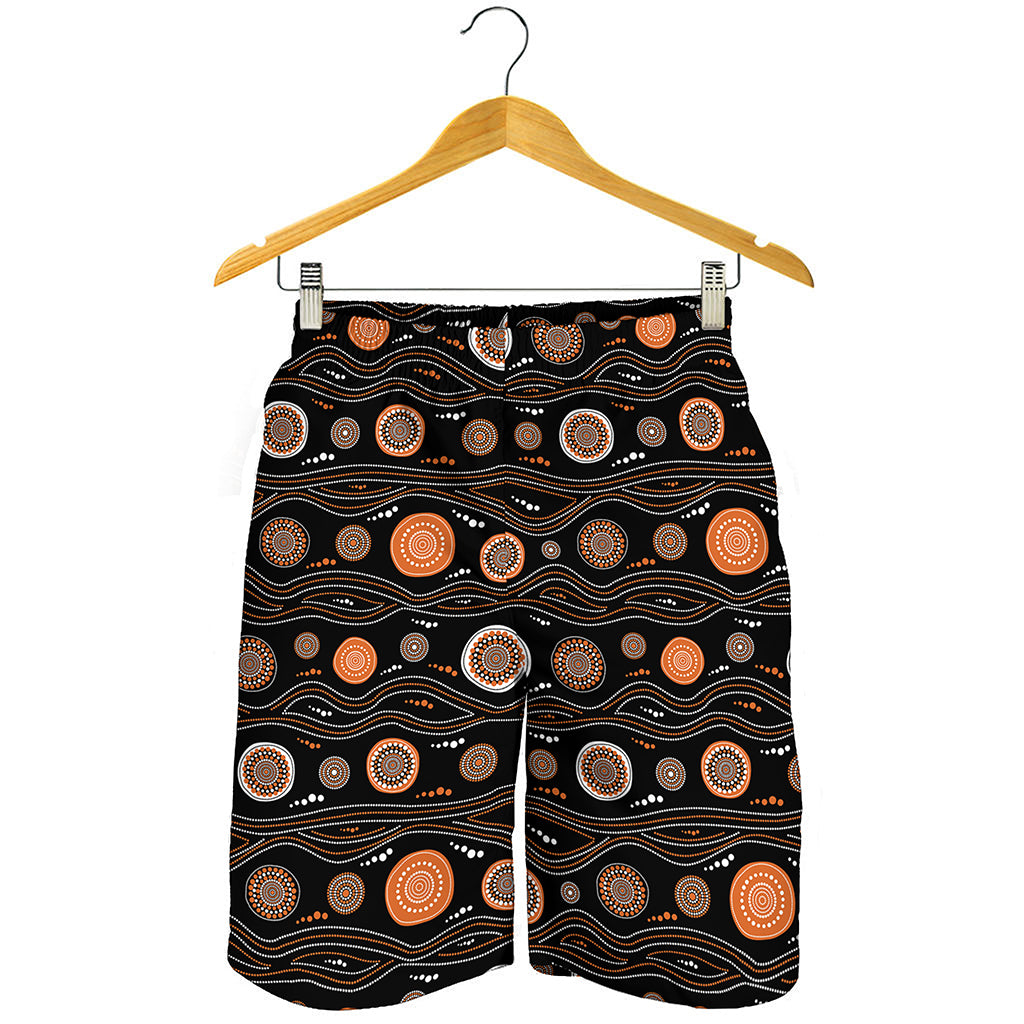 White And Orange Aboriginal Dot Print Men's Shorts