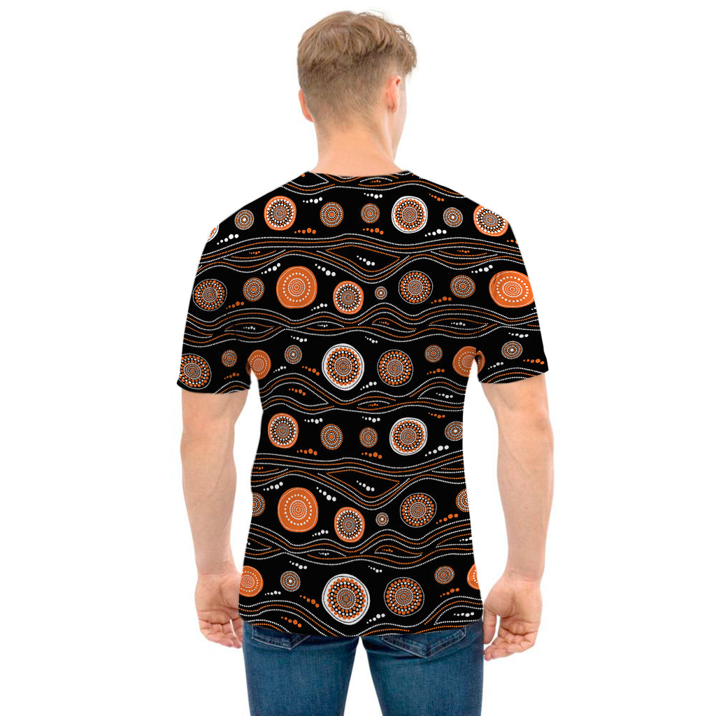 White And Orange Aboriginal Dot Print Men's T-Shirt