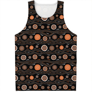 White And Orange Aboriginal Dot Print Men's Tank Top