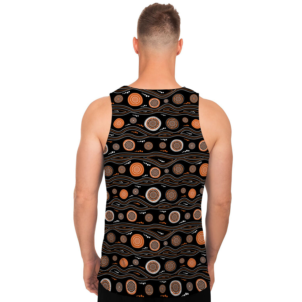 White And Orange Aboriginal Dot Print Men's Tank Top