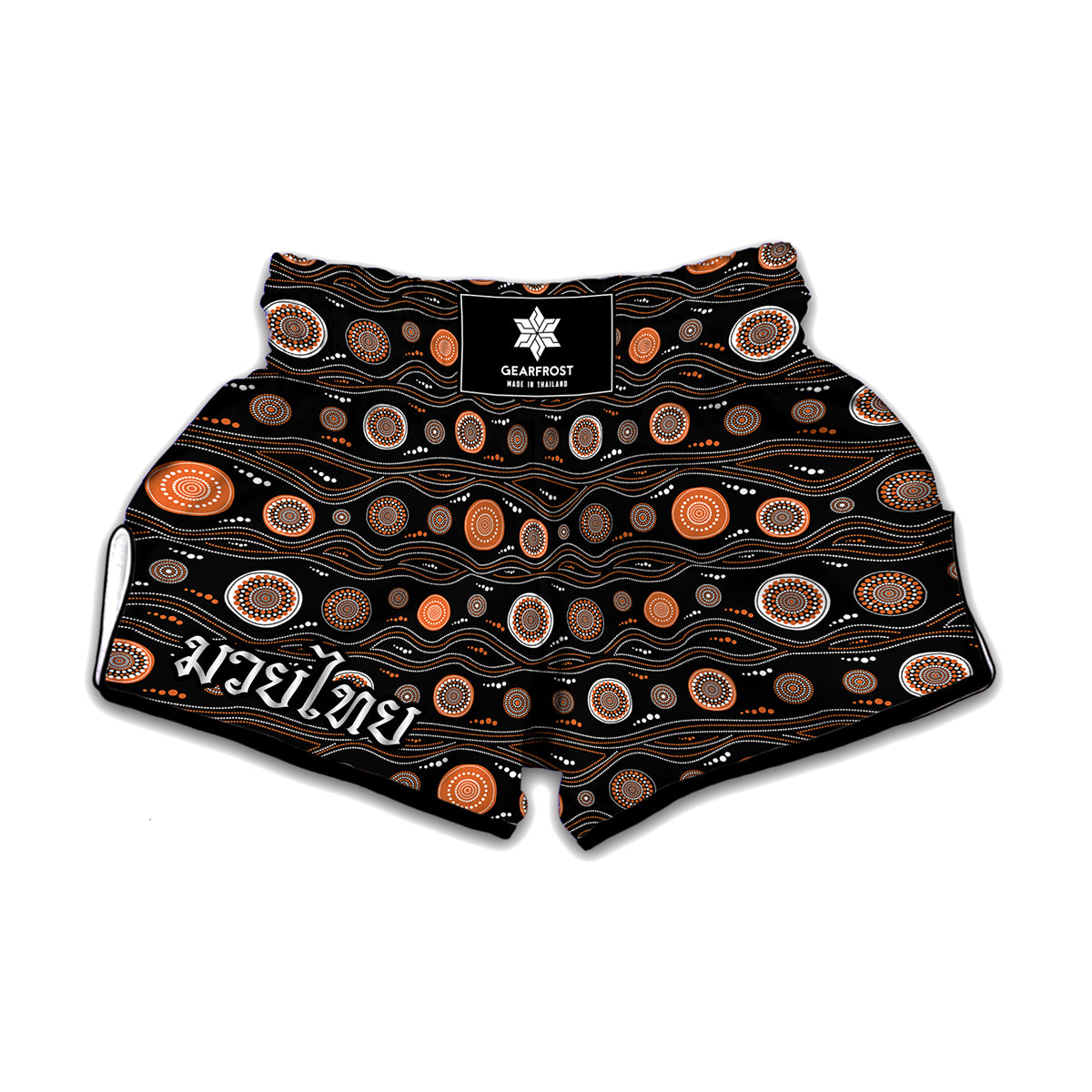 White And Orange Aboriginal Dot Print Muay Thai Boxing Shorts