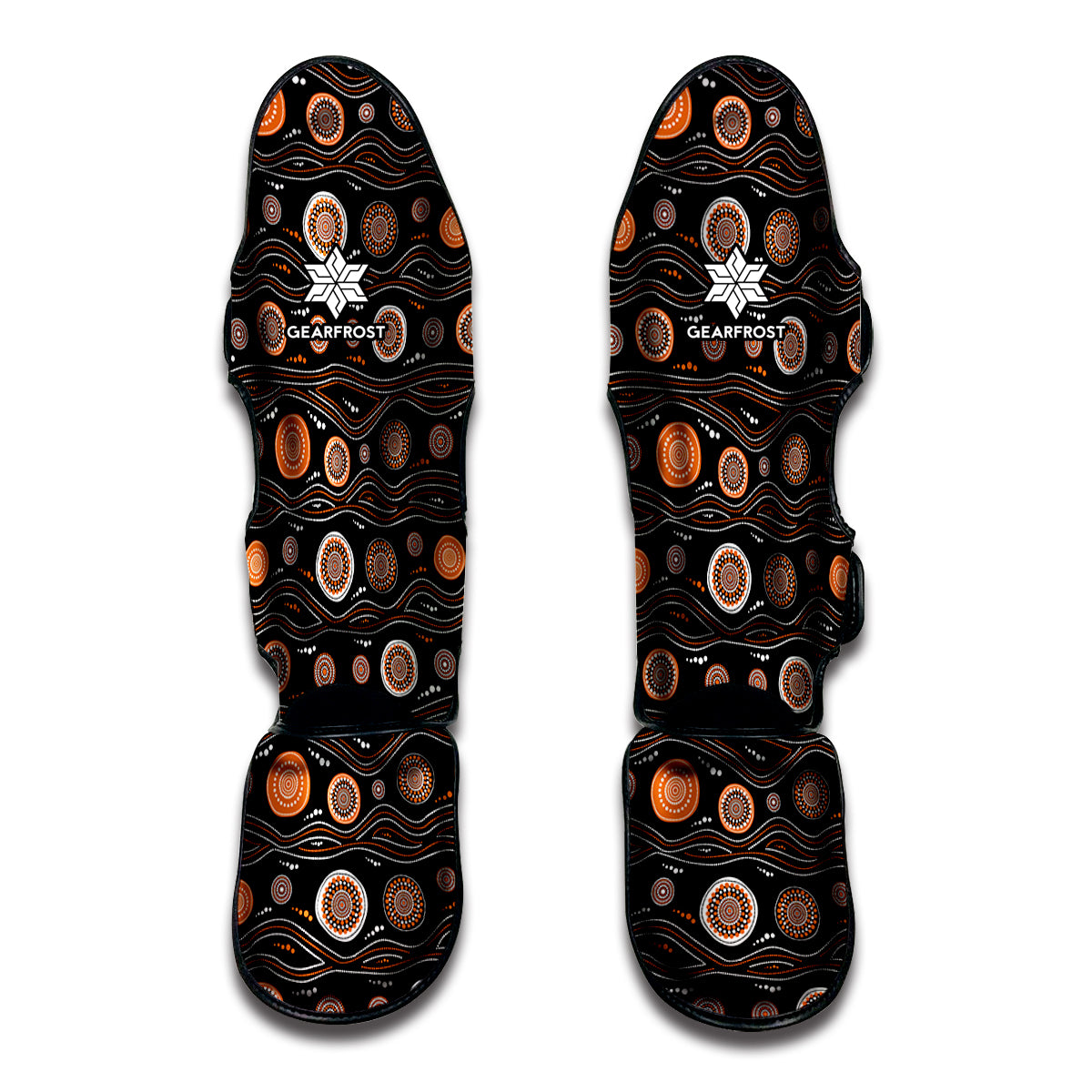 White And Orange Aboriginal Dot Print Muay Thai Shin Guard