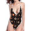 White And Orange Aboriginal Dot Print One Piece High Cut Swimsuit