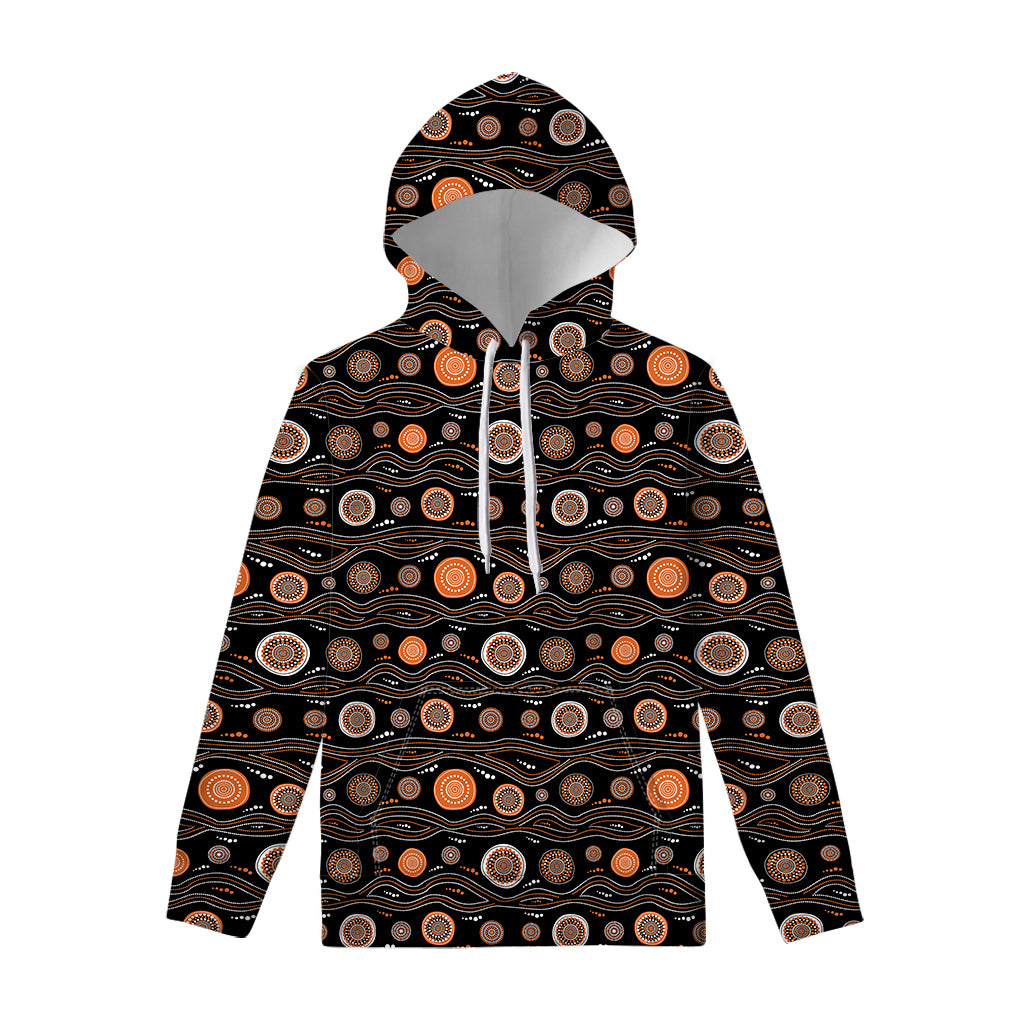 White And Orange Aboriginal Dot Print Pullover Hoodie