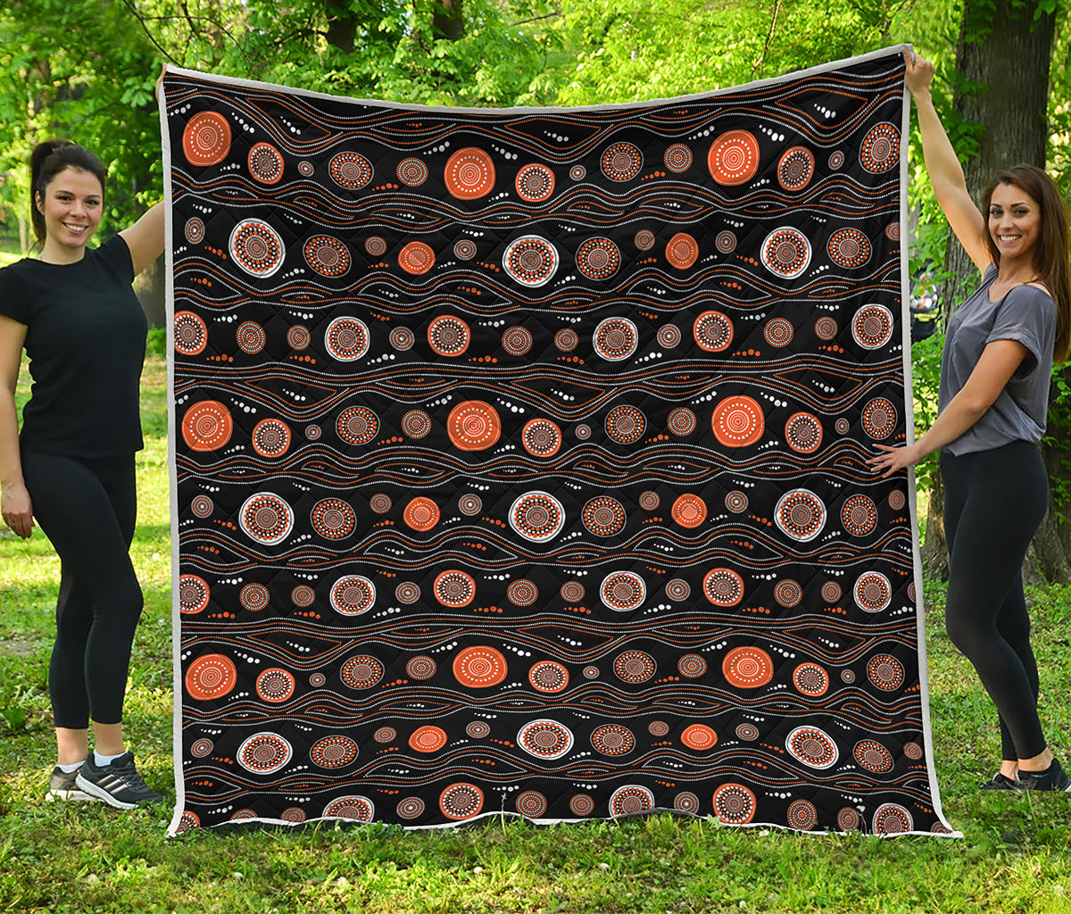 White And Orange Aboriginal Dot Print Quilt