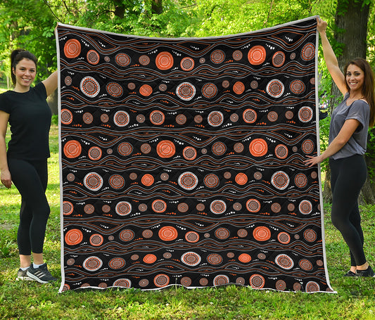 White And Orange Aboriginal Dot Print Quilt