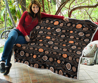 White And Orange Aboriginal Dot Print Quilt