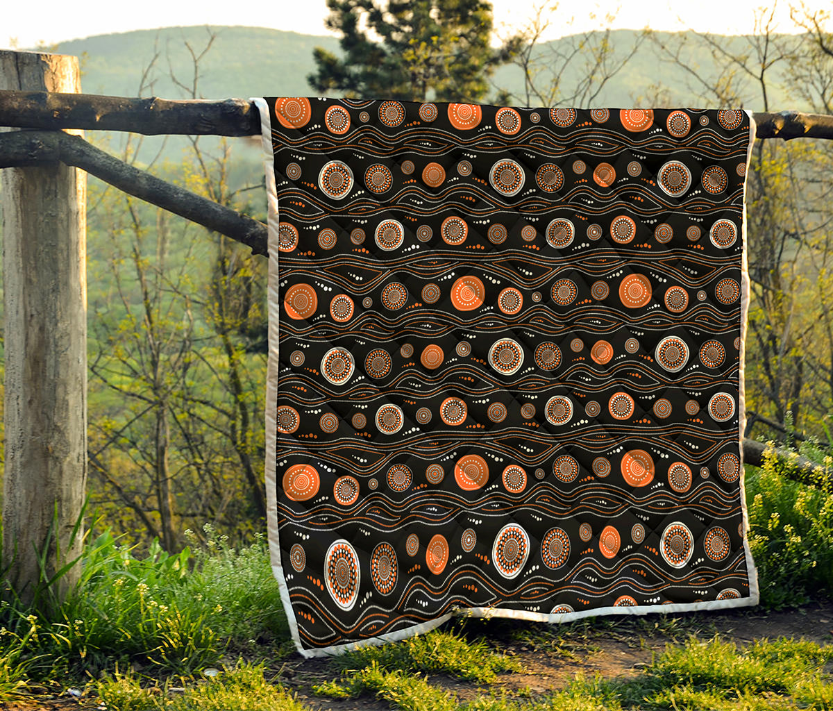 White And Orange Aboriginal Dot Print Quilt