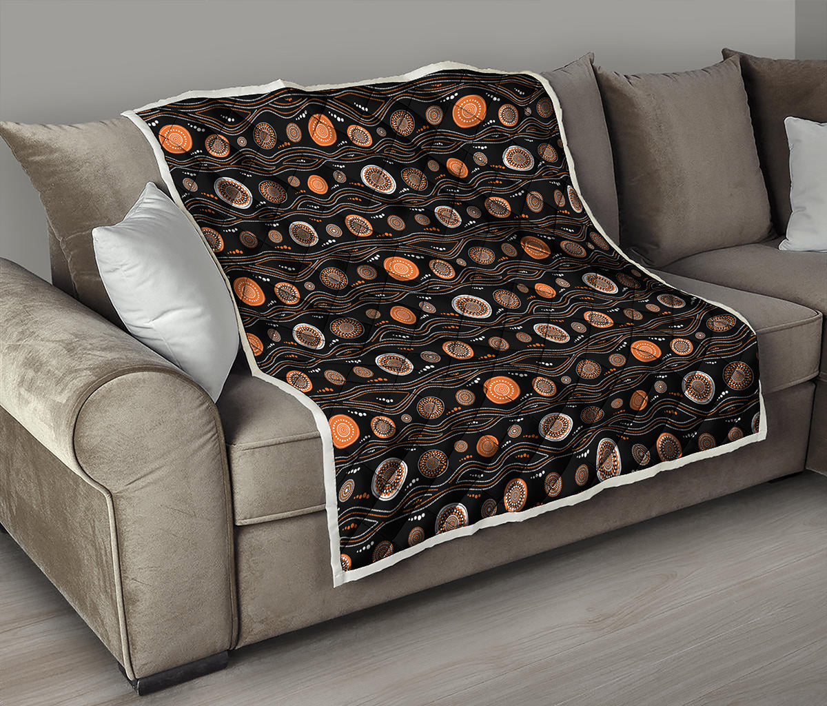 White And Orange Aboriginal Dot Print Quilt