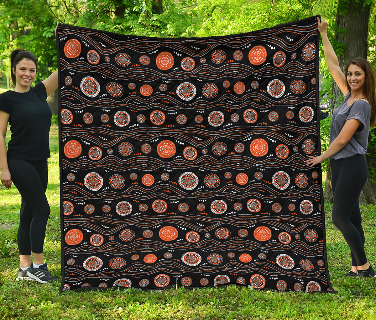 White And Orange Aboriginal Dot Print Quilt
