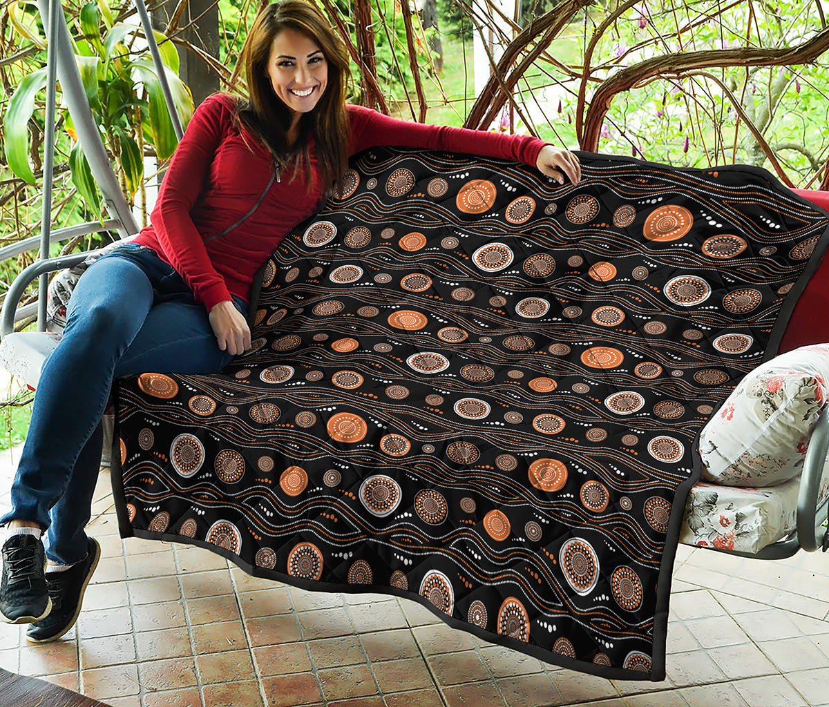 White And Orange Aboriginal Dot Print Quilt