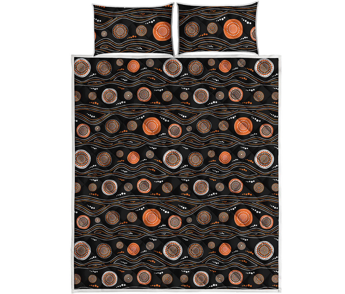 White And Orange Aboriginal Dot Print Quilt Bed Set
