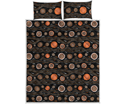 White And Orange Aboriginal Dot Print Quilt Bed Set
