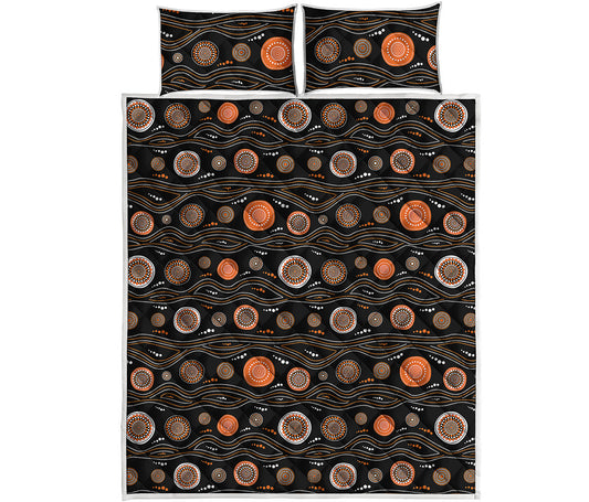 White And Orange Aboriginal Dot Print Quilt Bed Set
