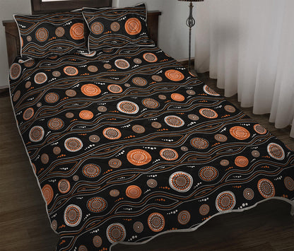 White And Orange Aboriginal Dot Print Quilt Bed Set