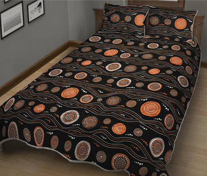 White And Orange Aboriginal Dot Print Quilt Bed Set