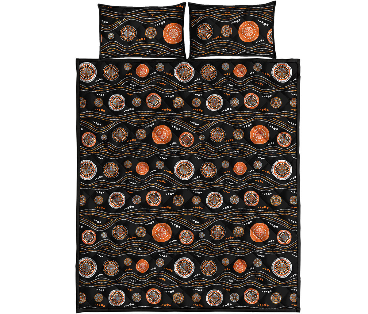 White And Orange Aboriginal Dot Print Quilt Bed Set