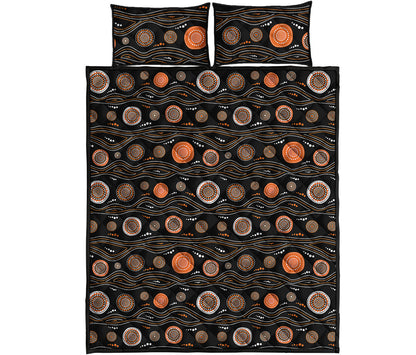 White And Orange Aboriginal Dot Print Quilt Bed Set