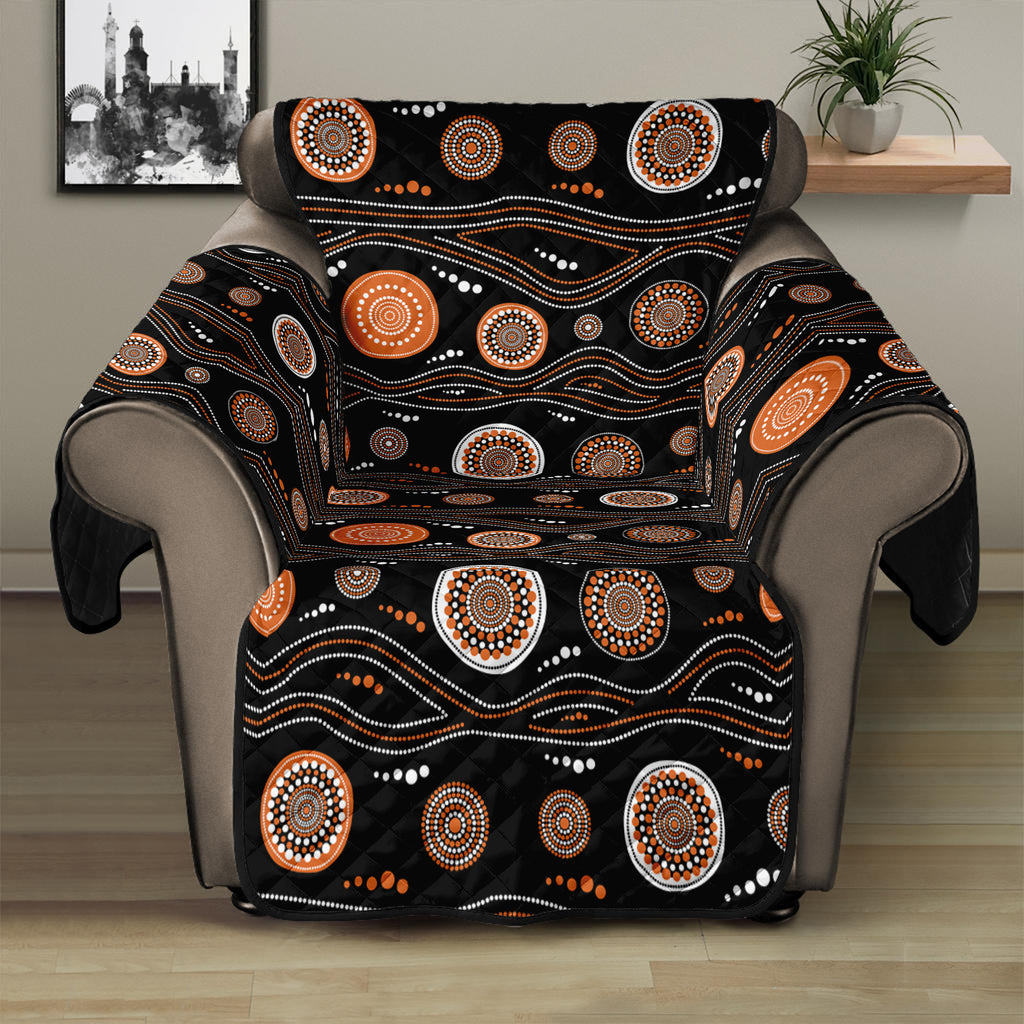 White And Orange Aboriginal Dot Print Recliner Protector