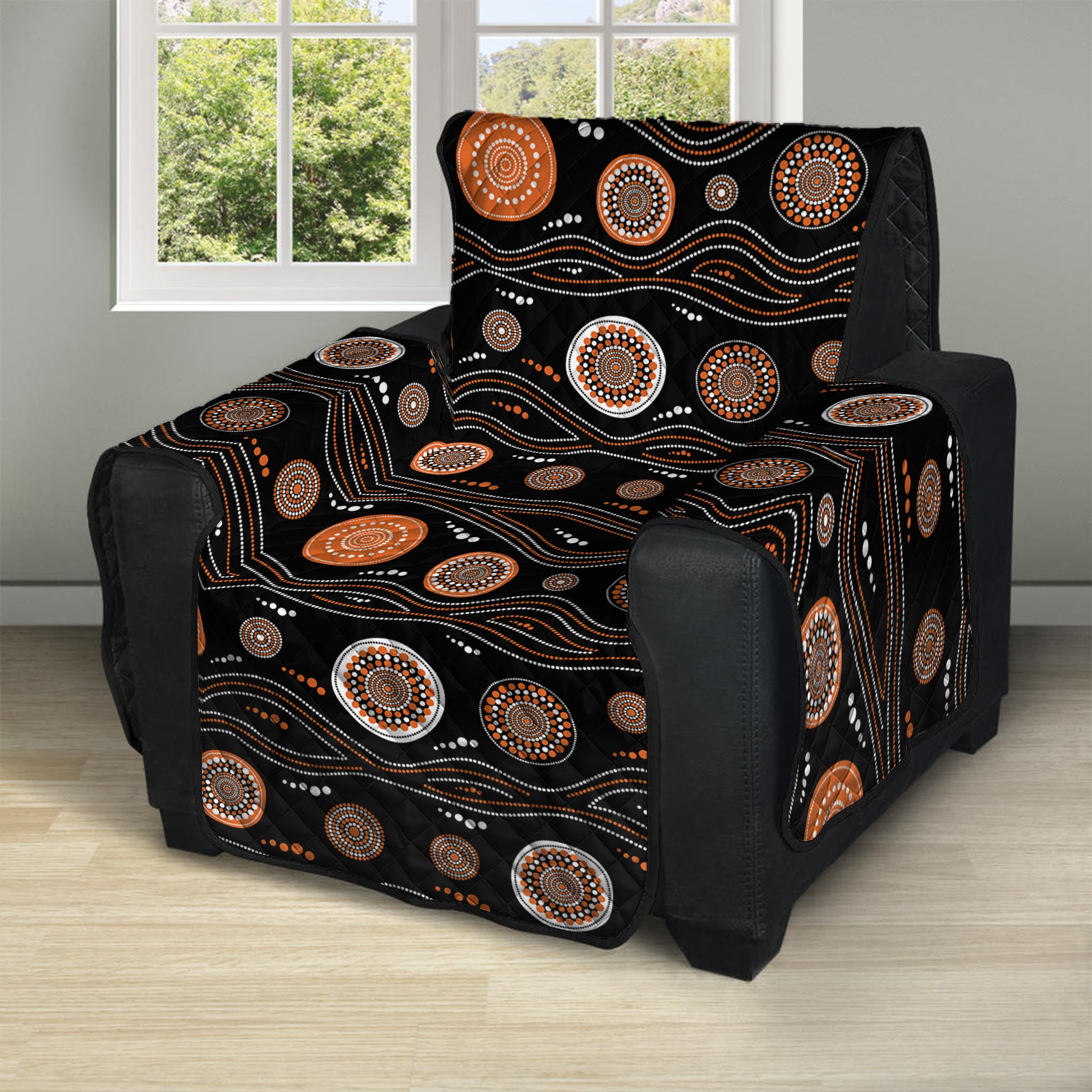 White And Orange Aboriginal Dot Print Recliner Protector