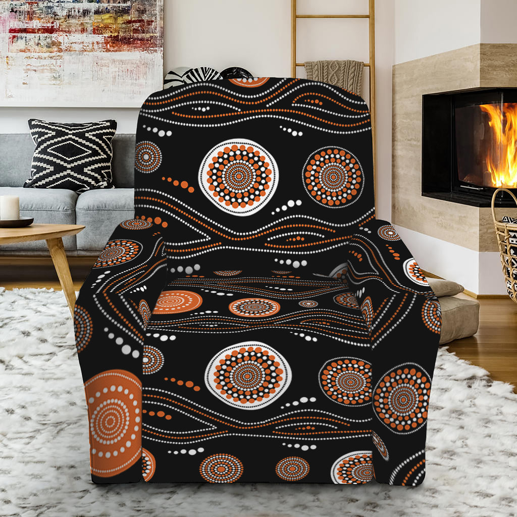 White And Orange Aboriginal Dot Print Recliner Slipcover