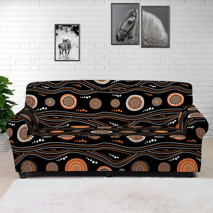 White And Orange Aboriginal Dot Print Sofa Cover