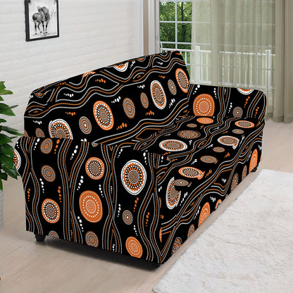 White And Orange Aboriginal Dot Print Sofa Cover