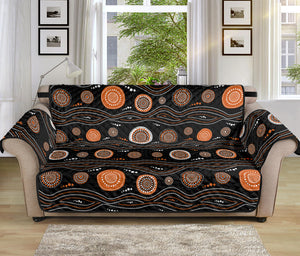 White And Orange Aboriginal Dot Print Sofa Protector