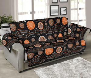 White And Orange Aboriginal Dot Print Sofa Protector