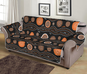 White And Orange Aboriginal Dot Print Sofa Protector