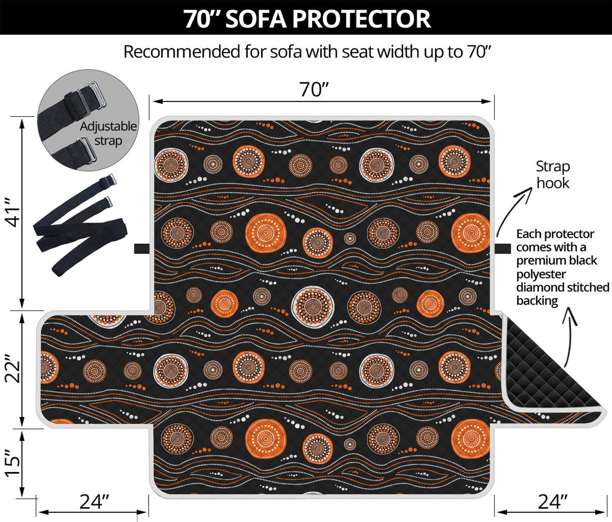 White And Orange Aboriginal Dot Print Sofa Protector