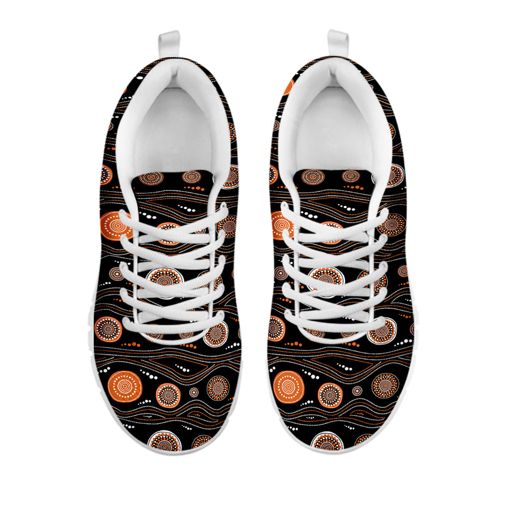 White And Orange Aboriginal Dot Print White Sneakers