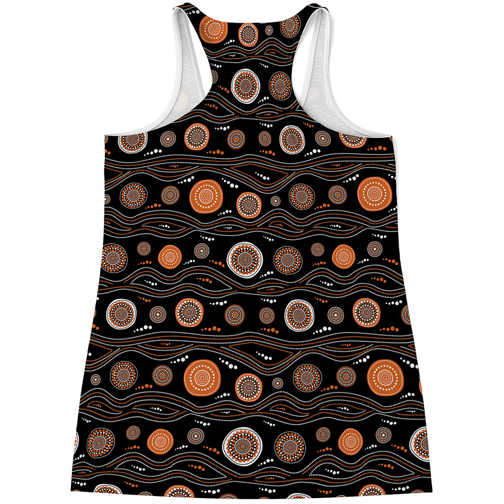 White And Orange Aboriginal Dot Print Women's Racerback Tank Top