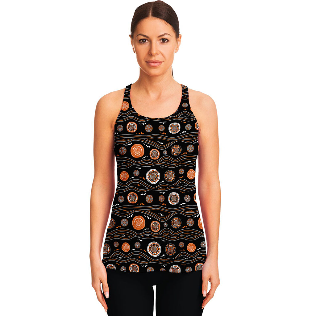 White And Orange Aboriginal Dot Print Women's Racerback Tank Top