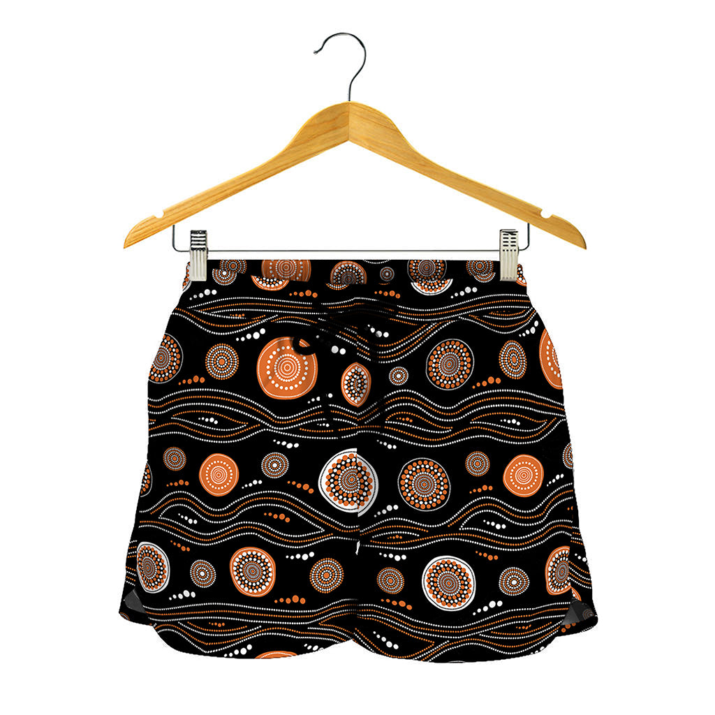 White And Orange Aboriginal Dot Print Women's Shorts